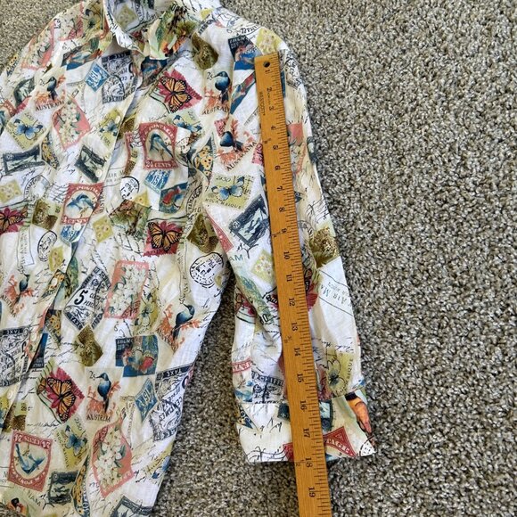 Chicos Women's Sz M Shirt Stamps & Butterfly Print 3/4 Sleeves Multicolor - Picture 7 of 9
